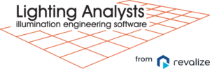 Logo for Lighting Analysts illumination engineering software, featuring a red grid and the Revalize company logo in the bottom right corner.